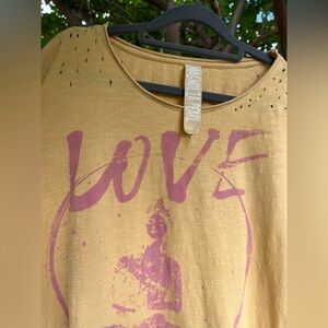 Magnolia Pearl Love is My Religion Yellow and Pink Cotton T Shirt